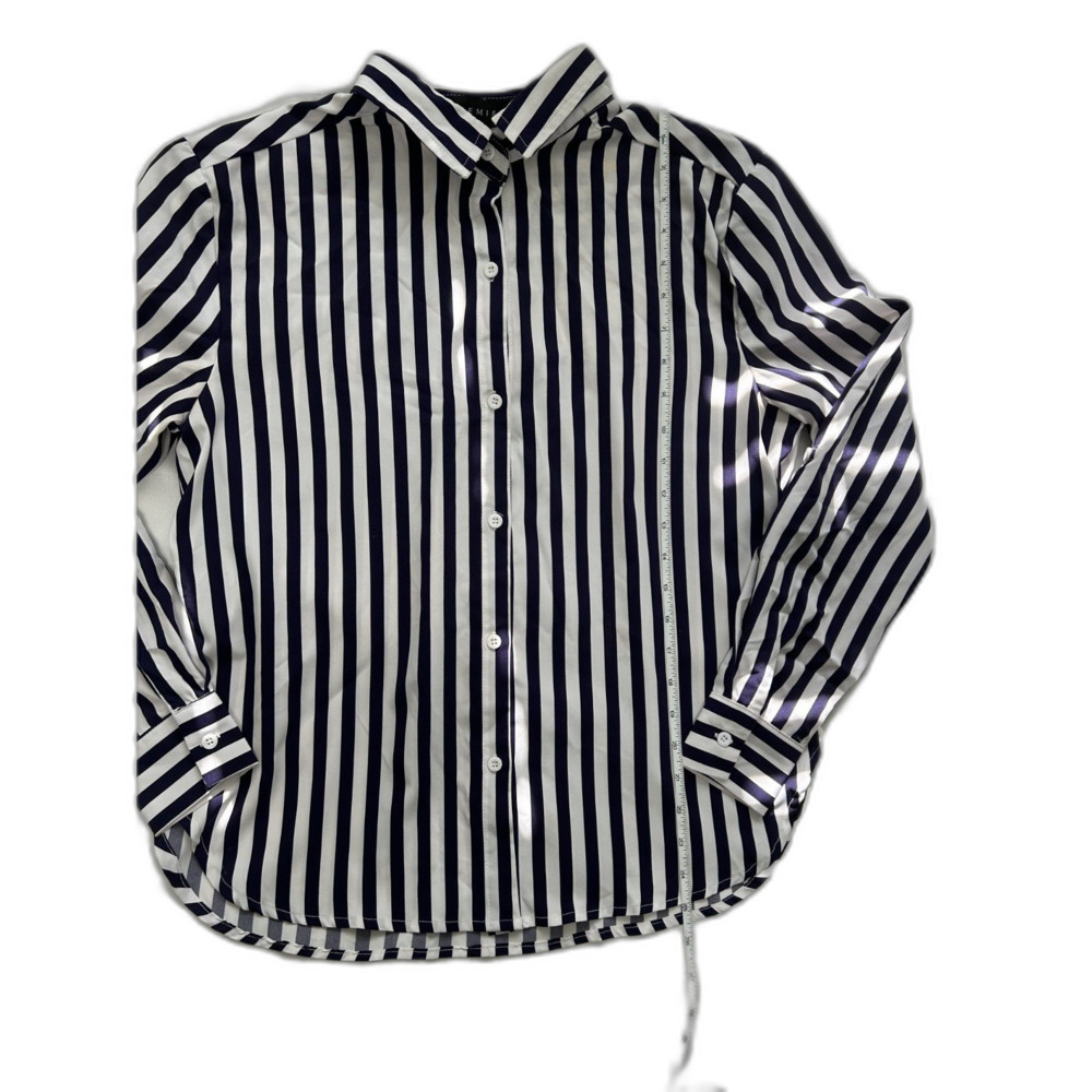 Womens Medium Oversized Blue & White Striped Button Up Blouse Dress Shirt